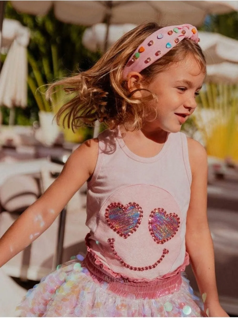 LOLA + THE BOYS Emoji Sparkle Tank in Light Pink